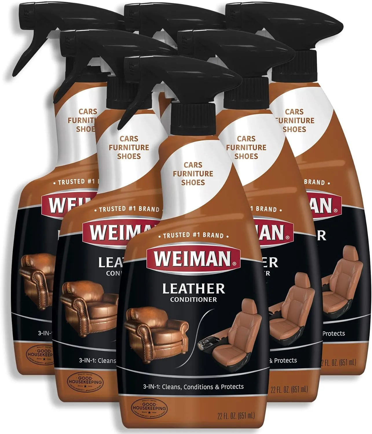 Weiman Leather Conditioner & Cleaner - Restores Surfaces, UV Protectants Help Prevent Cracking or Fading of Furniture, Sofa, Couch, Car Seats, Shoes, Purses, 6 Pack, 22 Oz