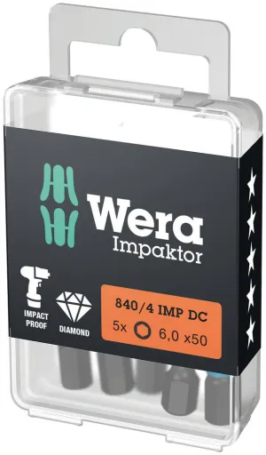 Wera 05057644001 840/4 IMP DC Hex-Plus DIY Impaktor bits, 4 x 50 mm, 5 pieces