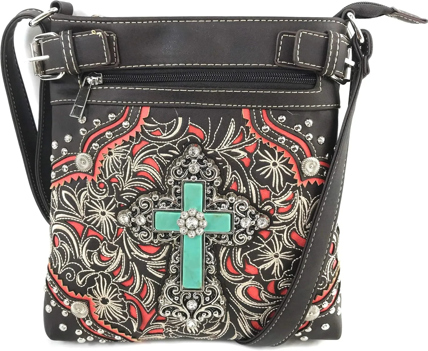 Western Autumn Floral Turquoise Cross Crossbody Messenger Bag and wallet set
