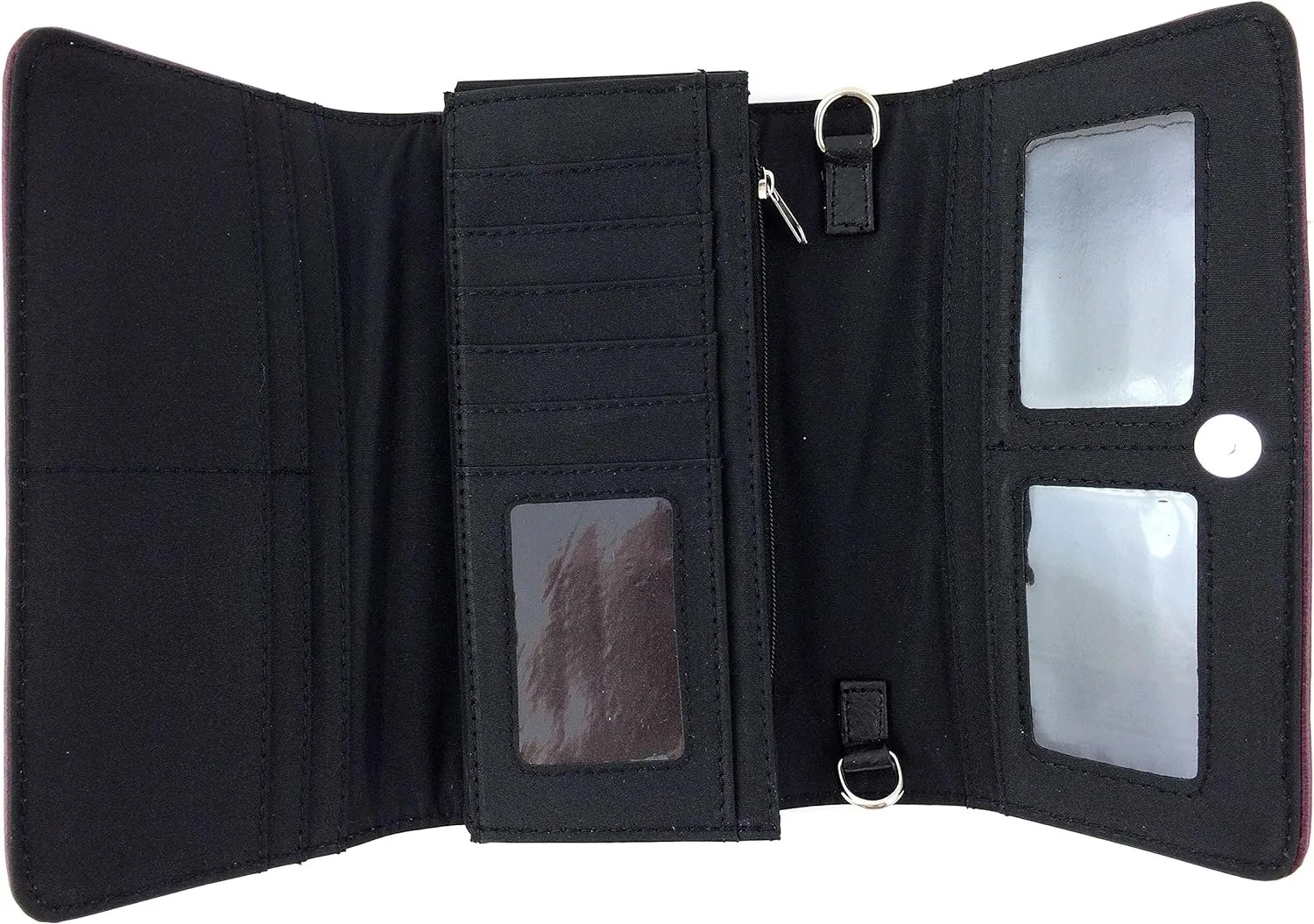 Western Gleaming Buckle Floral Cowgirl Women Crossbody Wrist Trifold Wallet (Black)