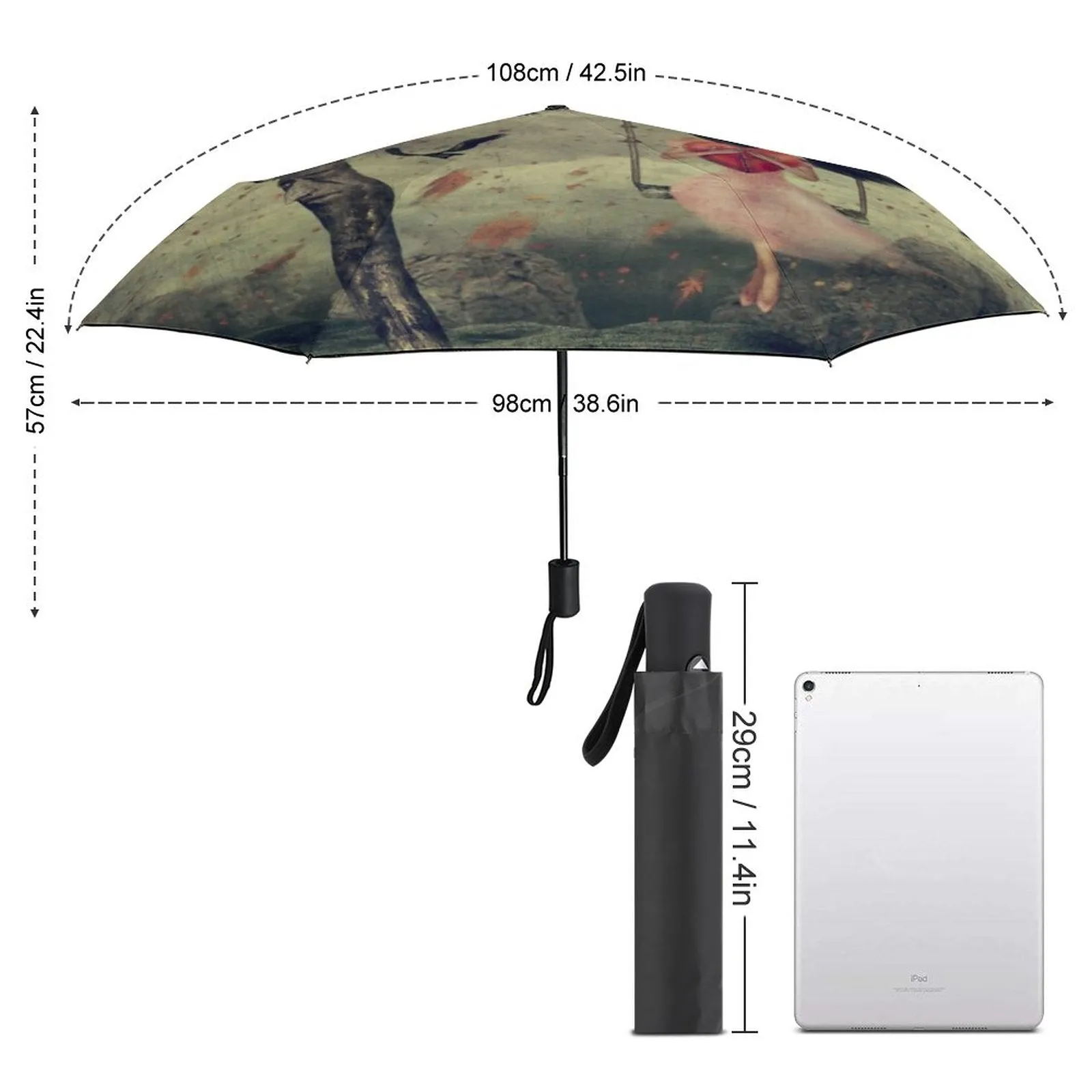 Whimsi Girl Auto Umbrella with Printed Pattern Outside ZYS03-8K