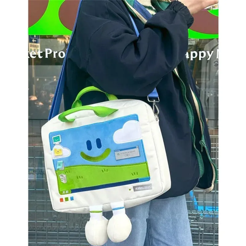 ✨Whimsical Smiley Face Satchel 🎒 - Trendy Nylon Shoulder Bag for Students! 😊📚