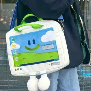 ✨Whimsical Smiley Face Satchel 🎒 - Trendy Nylon Shoulder Bag for Students! 😊📚