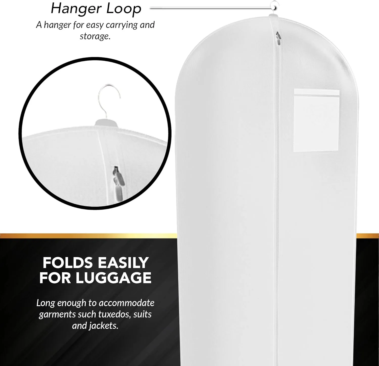 White Suit, Dress and Gown Garment Travel Bags - 54" x 24" - With Large Window