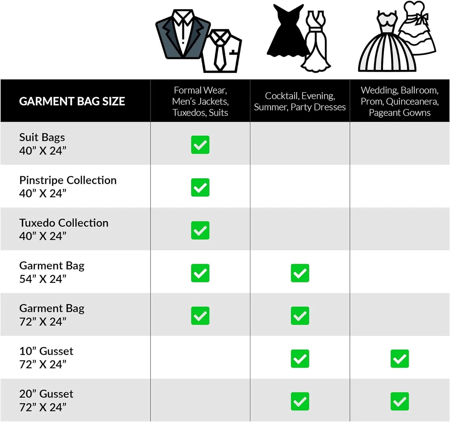 White Suit, Dress and Gown Garment Travel Bags - 54" x 24" - With Large Window