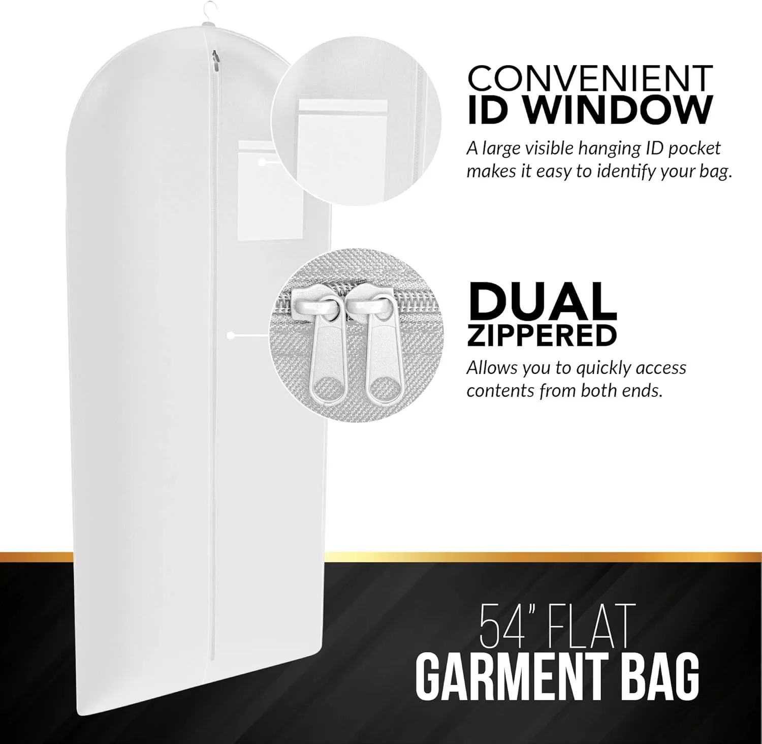 White Suit, Dress and Gown Garment Travel Bags - 54" x 24" - With Large Window