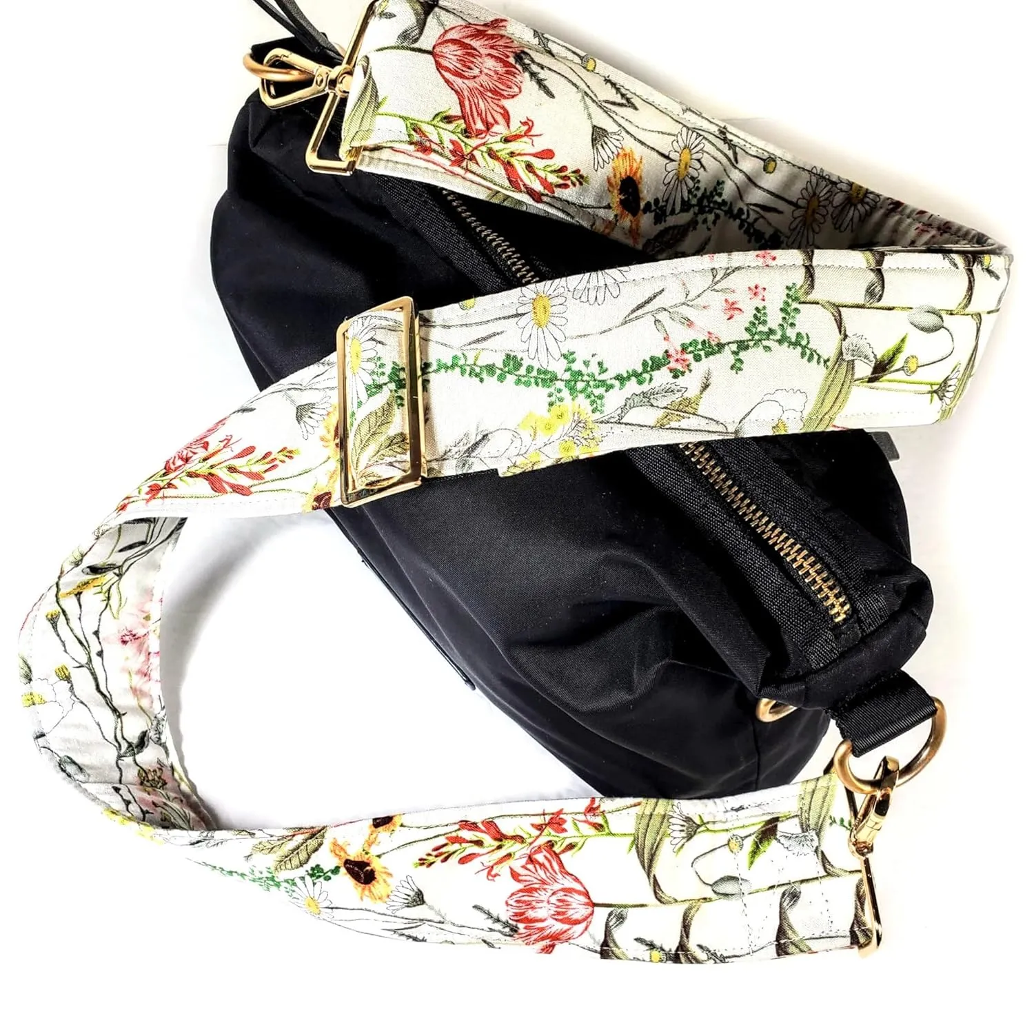 Wildflower Guitar Style Bag Strap -Colorful Wildflower Cross Body Style Bag Strap - Custom Hardware Color- Adjustable -Double Padded-Durable (1.5" Width, Gold)