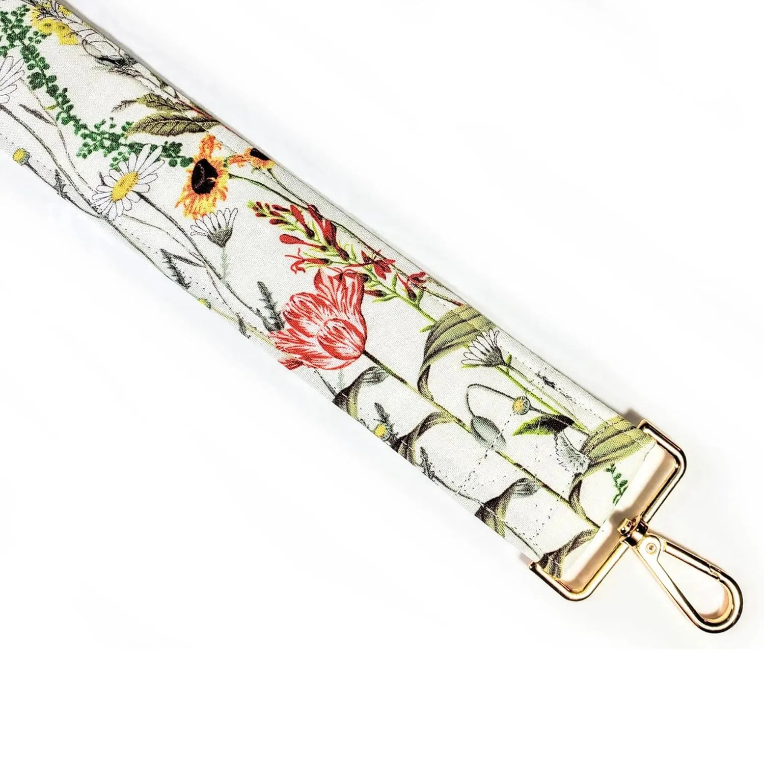Wildflower Guitar Style Bag Strap -Colorful Wildflower Cross Body Style Bag Strap - Custom Hardware Color- Adjustable -Double Padded-Durable (1.5" Width, Gold)