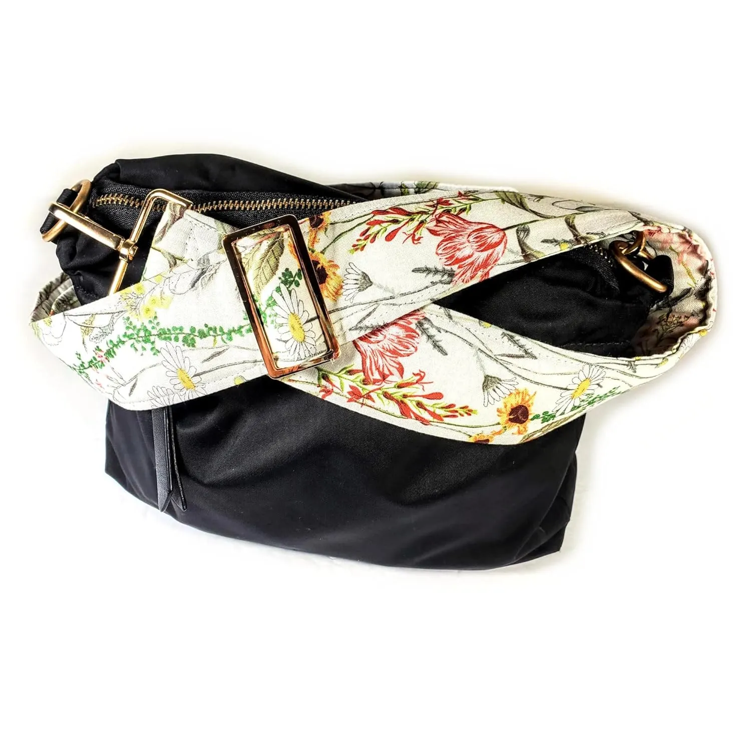 Wildflower Guitar Style Bag Strap -Colorful Wildflower Cross Body Style Bag Strap - Custom Hardware Color- Adjustable -Double Padded-Durable (1.5" Width, Gold)
