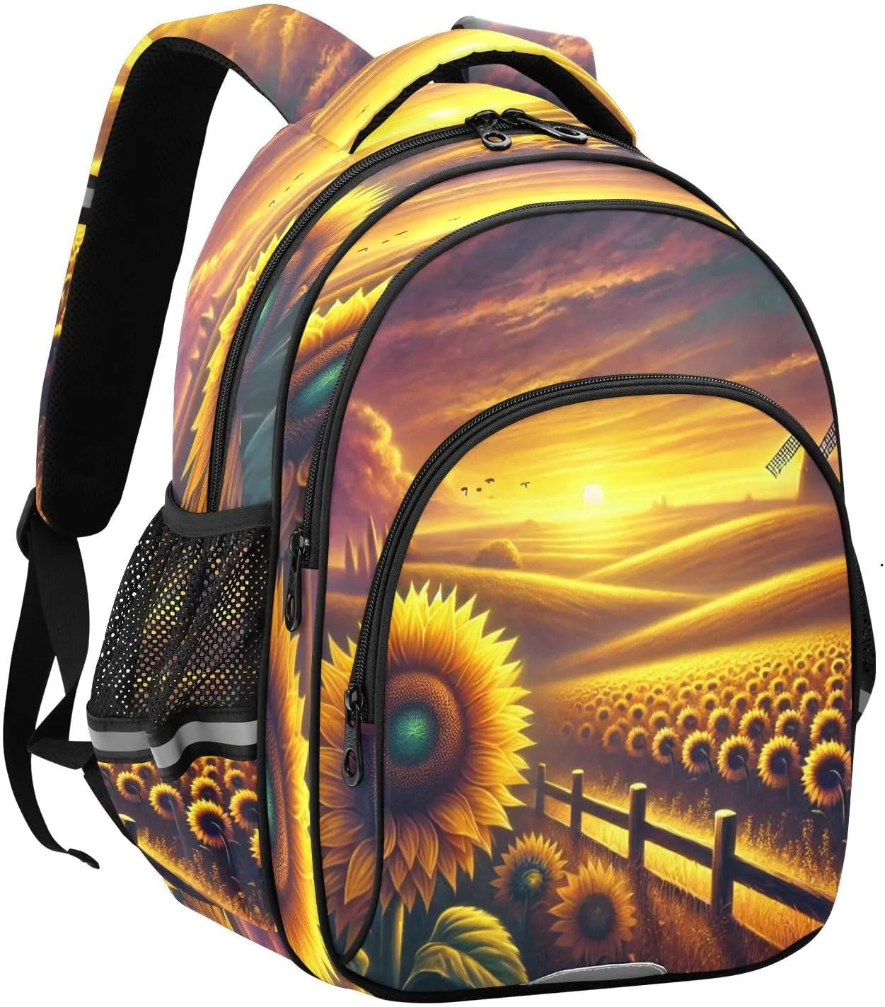 Windmill Sunflower Kids Backpack for School Boys Girls Bookbag Toddler Backpacks Elementary Middle Primary School for Children Teens Travel M