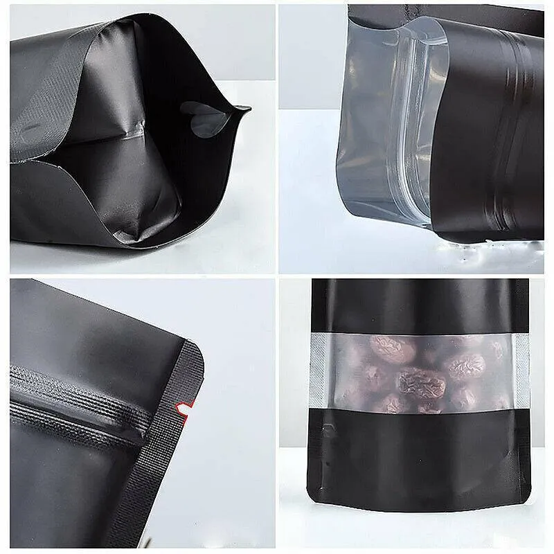 Window Stand UP Pouches 25PCS Matt Black 3Sizes Mylar Foil