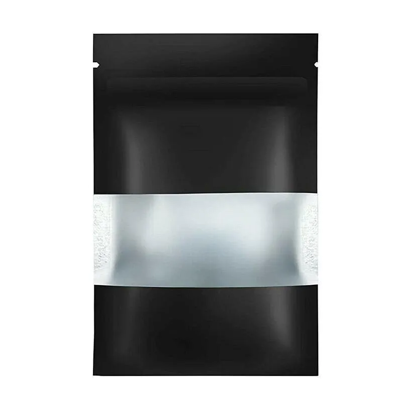 Window Stand UP Pouches 25PCS Matt Black 3Sizes Mylar Foil