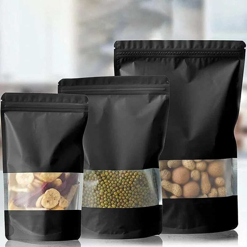 Window Stand UP Pouches 25PCS Matt Black 3Sizes Mylar Foil