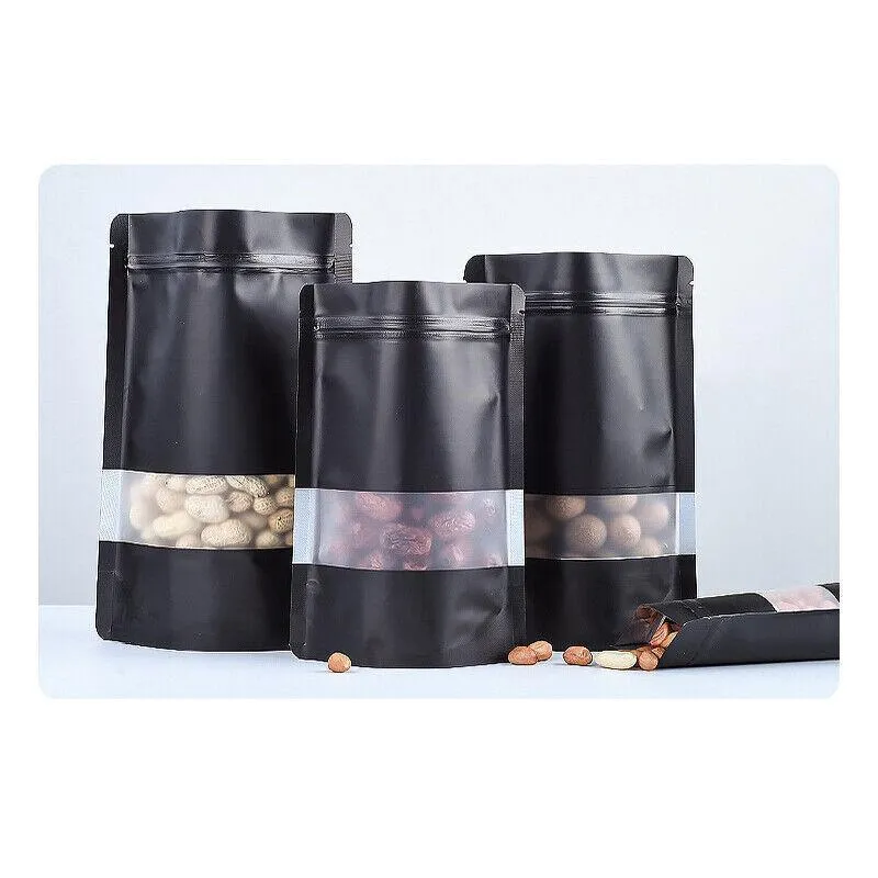 Window Stand UP Pouches 25PCS Matt Black 3Sizes Mylar Foil