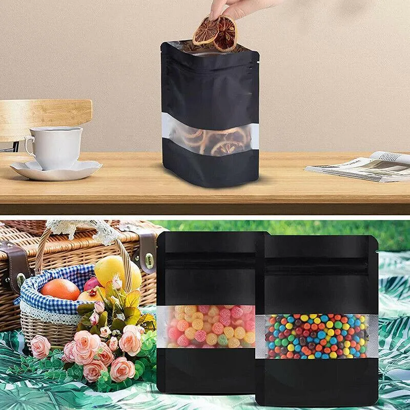 Window Stand UP Pouches 25PCS Matt Black 3Sizes Mylar Foil