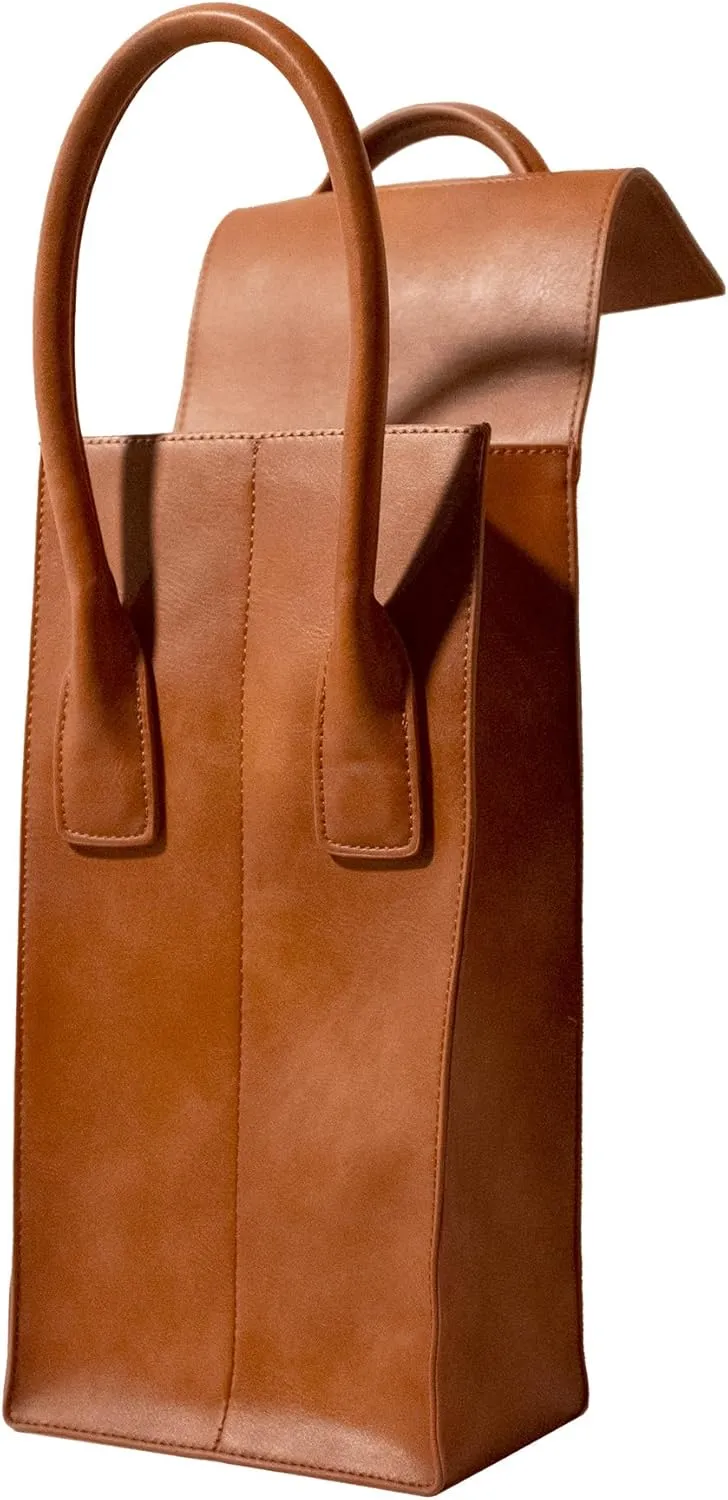 Wine Tote Carrier Bag | 2 Bottle - Vegan Leather, Soft Suede Interior Pouch with Divider - Great for Travel, BYOB, Wine Tastings, Parties, Gifts, Hygge