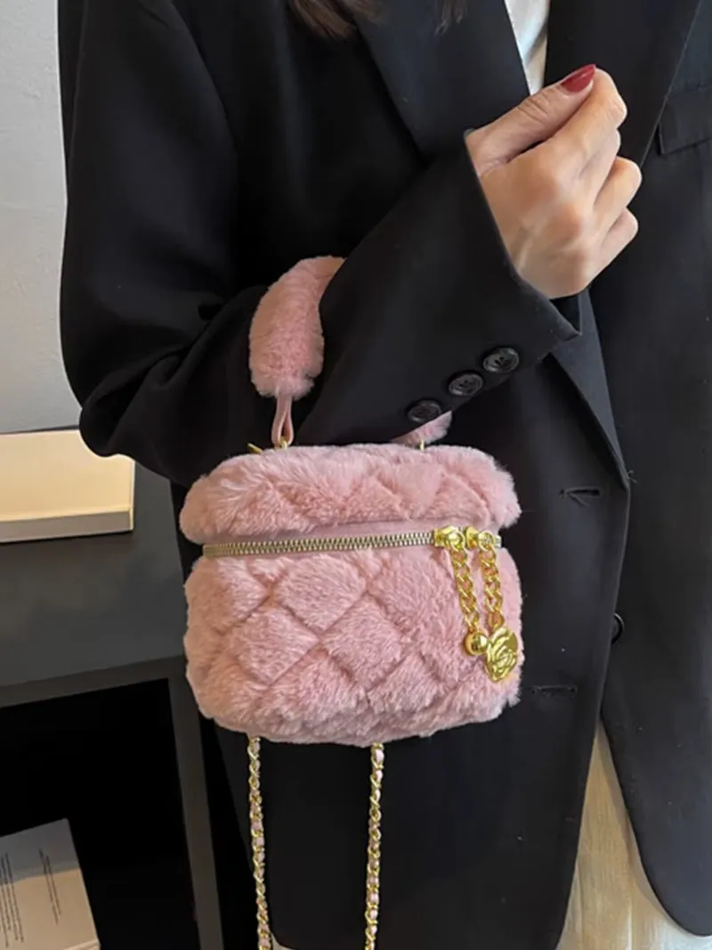 Winter Faux Fur Mini Crossbody Bags for Women 2024 Fashion Furry Chain Box Bag Female Delicate Lipstick Coin Purse