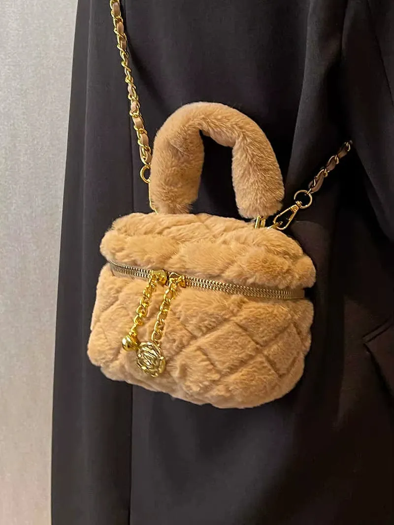 Winter Faux Fur Mini Crossbody Bags for Women 2024 Fashion Furry Chain Box Bag Female Delicate Lipstick Coin Purse