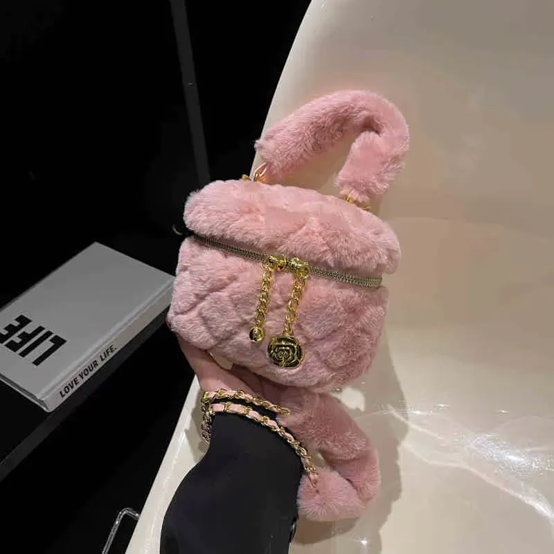 Winter Faux Fur Mini Crossbody Bags for Women 2024 Fashion Furry Chain Box Bag Female Delicate Lipstick Coin Purse