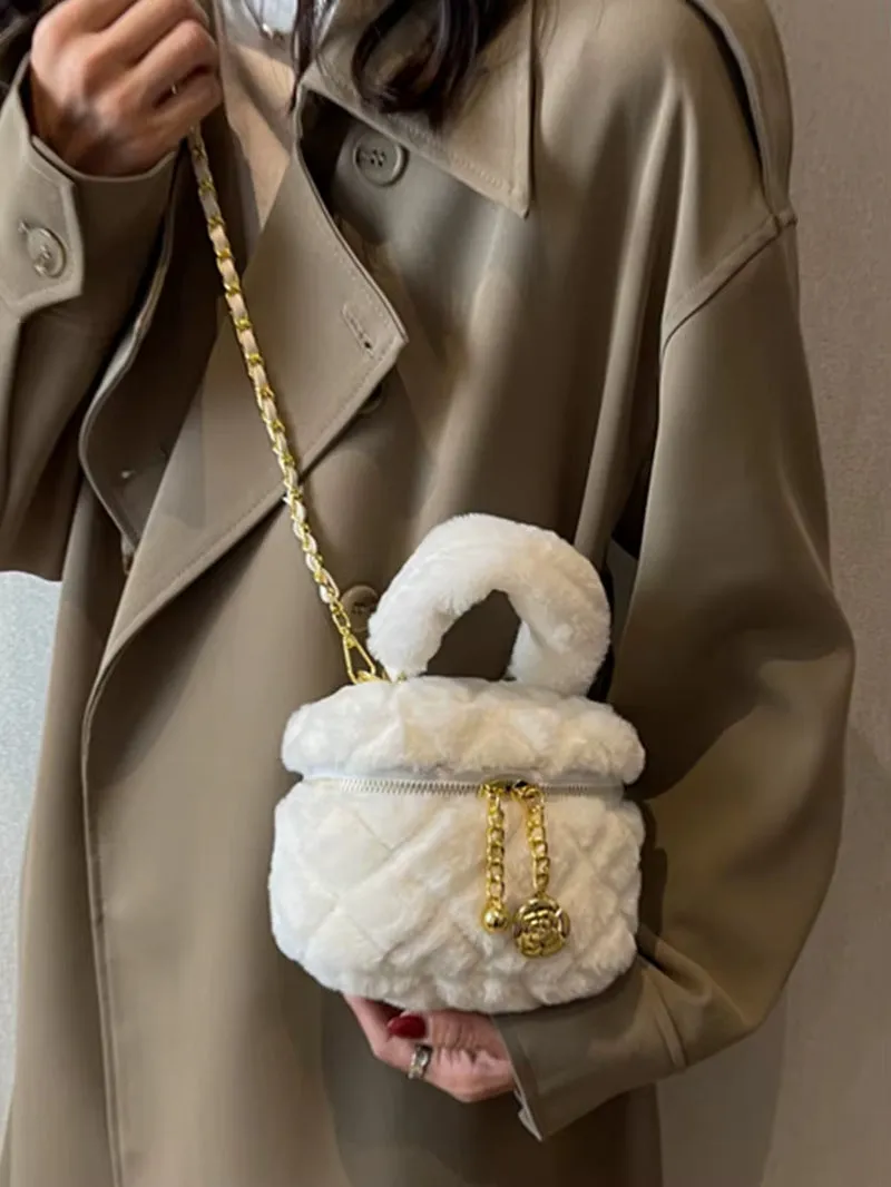 Winter Faux Fur Mini Crossbody Bags for Women 2024 Fashion Furry Chain Box Bag Female Delicate Lipstick Coin Purse