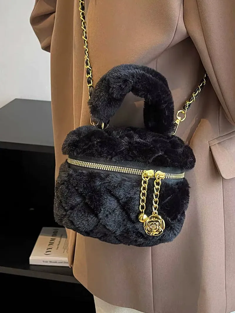 Winter Faux Fur Mini Crossbody Bags for Women 2024 Fashion Furry Chain Box Bag Female Delicate Lipstick Coin Purse