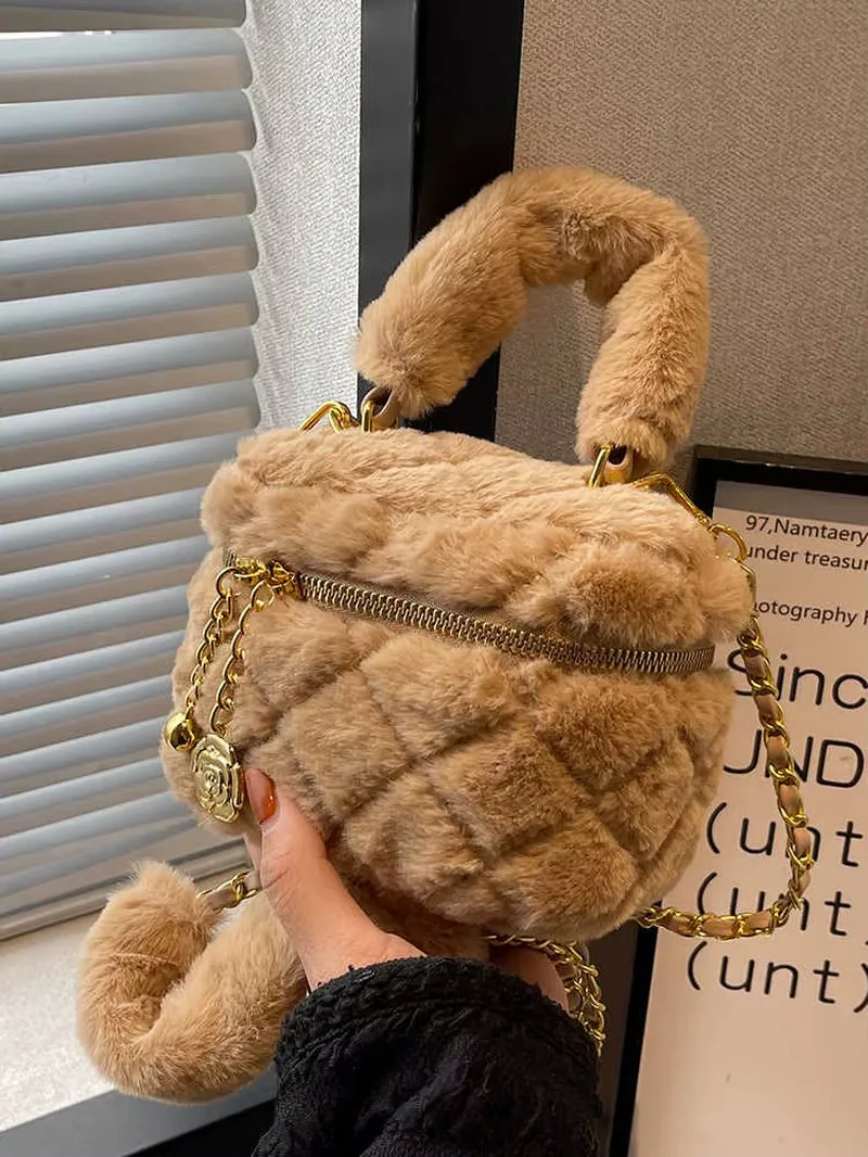 Winter Faux Fur Mini Crossbody Bags for Women 2024 Fashion Furry Chain Box Bag Female Delicate Lipstick Coin Purse