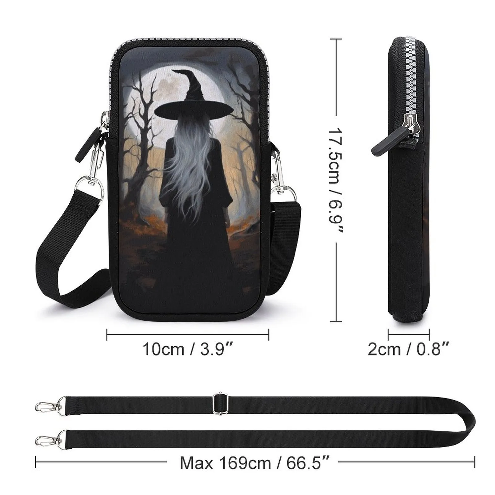 Wispy Wiccan Witch Cell Phone Crossbody Pouch, A Witchcore Accessory Phone Purse, Personalized witchy bag makes a wonderful gift idea!