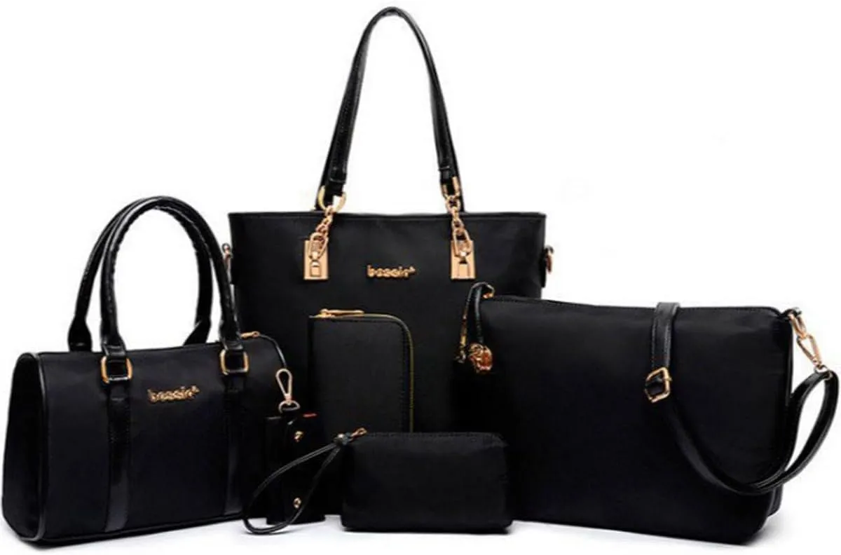 Women 6Pcs Handbag Set Nylon Top Handle Bag Totes Satchels Crossbody Shoulder Bags and Purse Clutch