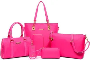 Women 6Pcs Handbag Set Nylon Top Handle Bag Totes Satchels Crossbody Shoulder Bags and Purse Clutch