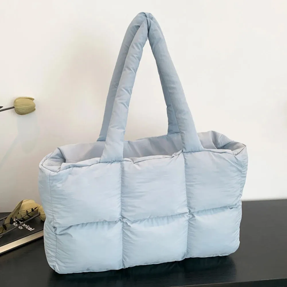 Women Aesthetic Puffy Bags Solid Color Quilted Fashion Shopping Bag Large Capacity Soft Cloud Tote Bag Casual Tote Bag