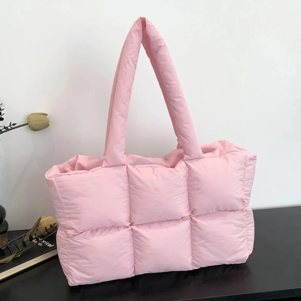 Women Aesthetic Puffy Bags Solid Color Quilted Fashion Shopping Bag Large Capacity Soft Cloud Tote Bag Casual Tote Bag