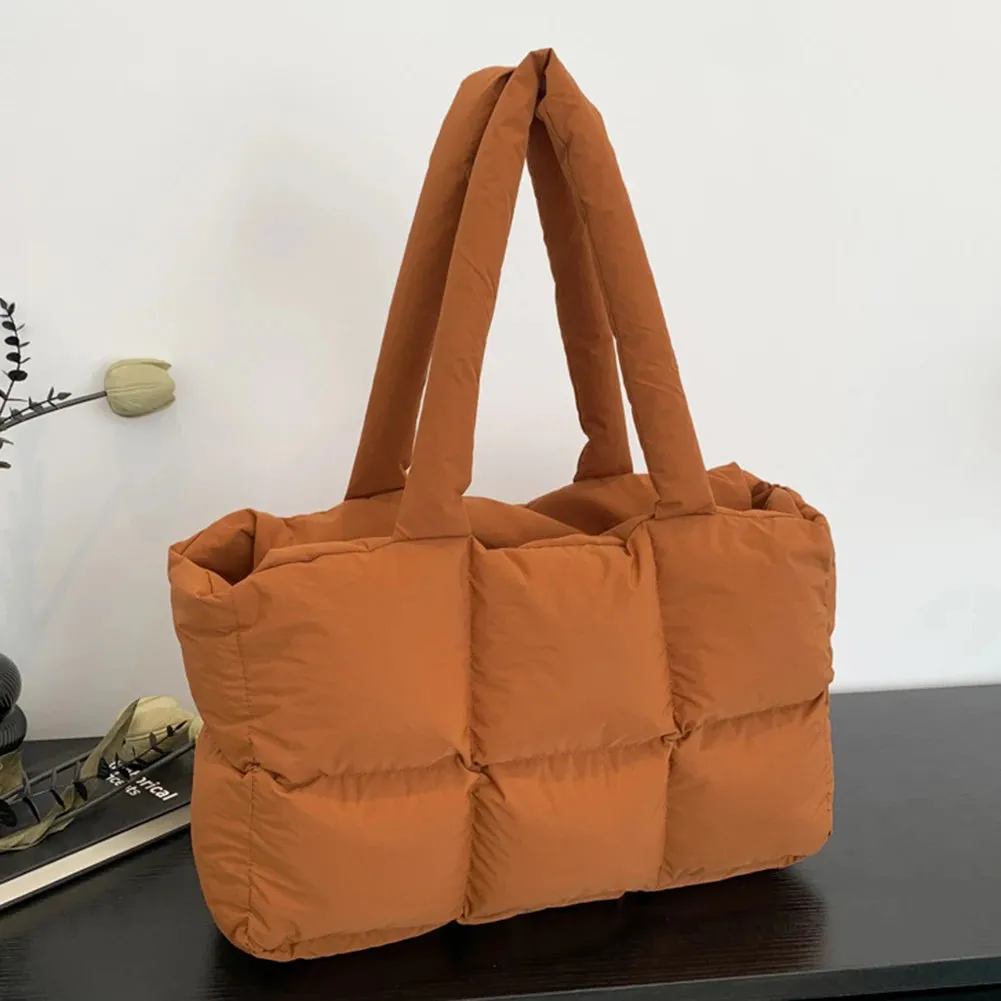 Women Aesthetic Puffy Bags Solid Color Quilted Fashion Shopping Bag Large Capacity Soft Cloud Tote Bag Casual Tote Bag