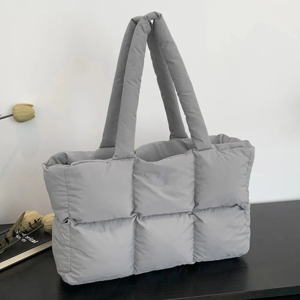 Women Aesthetic Puffy Bags Solid Color Quilted Fashion Shopping Bag Large Capacity Soft Cloud Tote Bag Casual Tote Bag
