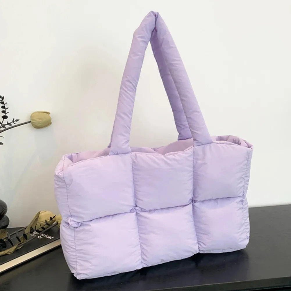 Women Aesthetic Puffy Bags Solid Color Quilted Fashion Shopping Bag Large Capacity Soft Cloud Tote Bag Casual Tote Bag