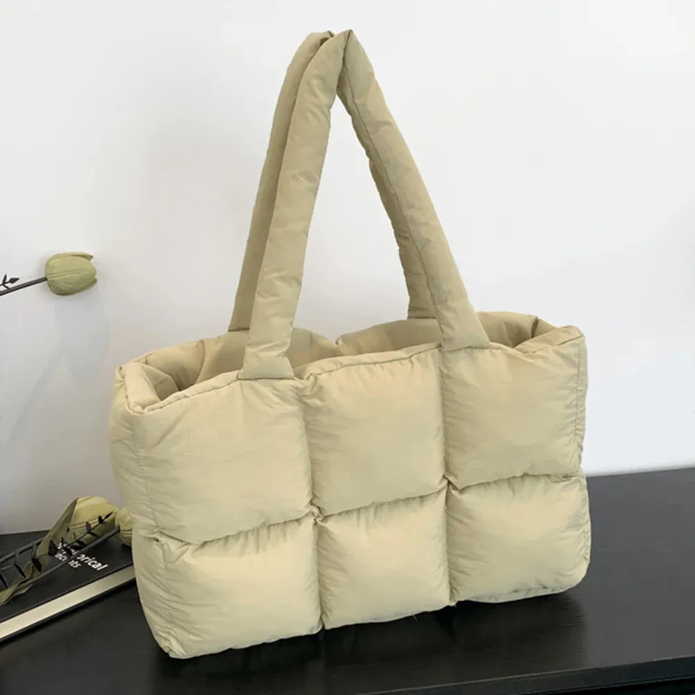 Women Aesthetic Puffy Bags Solid Color Quilted Fashion Shopping Bag Large Capacity Soft Cloud Tote Bag Casual Tote Bag