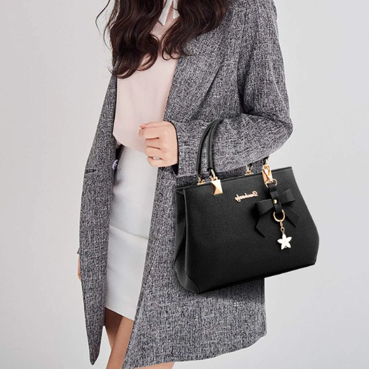 Women Bowknot Satchel Bags Handle Shoulder Handbags and Purses Pockets Zipper Leather Crossbody Bags
