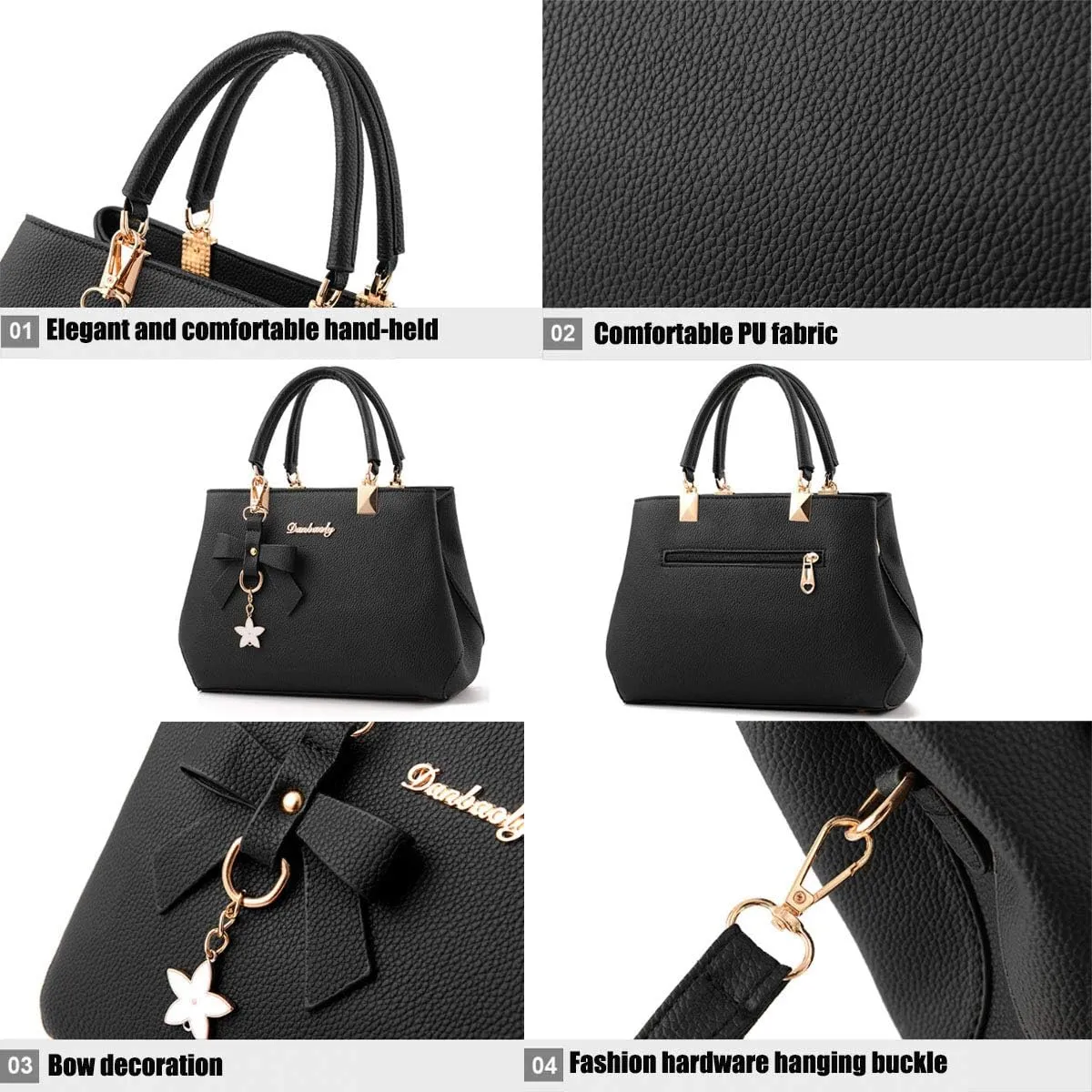 Women Bowknot Satchel Bags Handle Shoulder Handbags and Purses Pockets Zipper Leather Crossbody Bags