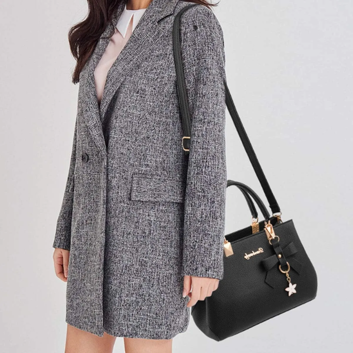 Women Bowknot Satchel Bags Handle Shoulder Handbags and Purses Pockets Zipper Leather Crossbody Bags