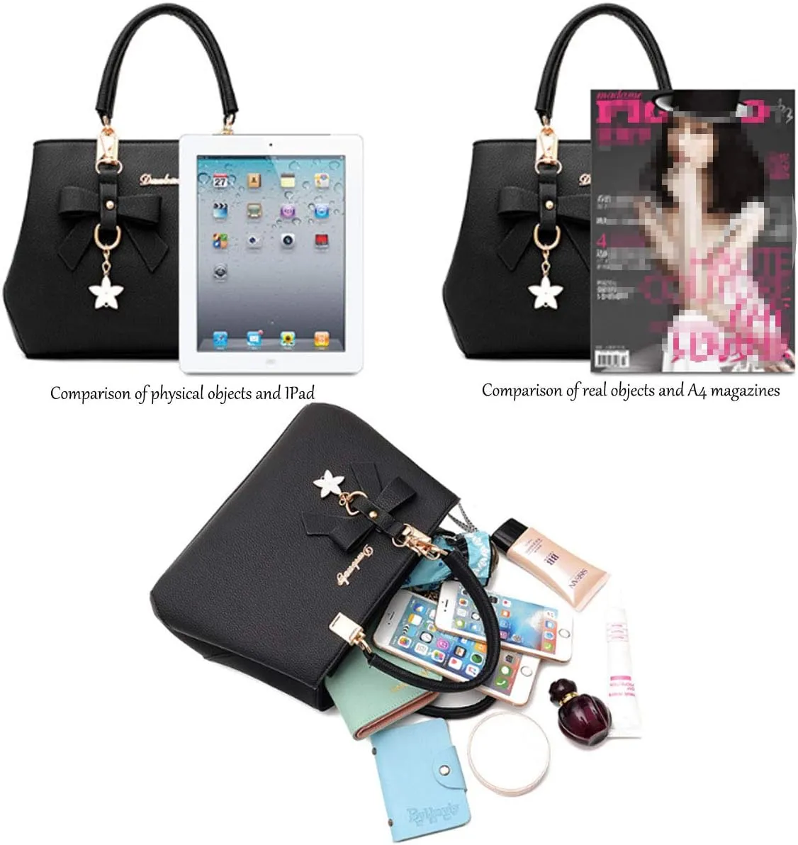 Women Bowknot Satchel Bags Handle Shoulder Handbags and Purses Pockets Zipper Leather Crossbody Bags