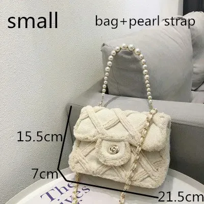 Women Canvas Shoulder Messenger Crossbody Bag Ladies Vintage Handbag Totes Female Cotton Wool Cloth Shopping Bags pearl