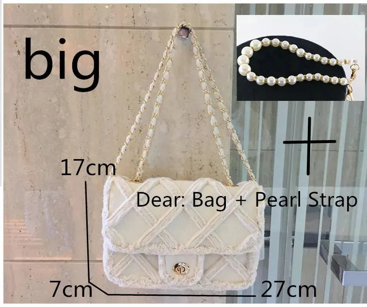 Women Canvas Shoulder Messenger Crossbody Bag Ladies Vintage Handbag Totes Female Cotton Wool Cloth Shopping Bags pearl