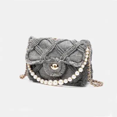 Women Canvas Shoulder Messenger Crossbody Bag Ladies Vintage Handbag Totes Female Cotton Wool Cloth Shopping Bags pearl