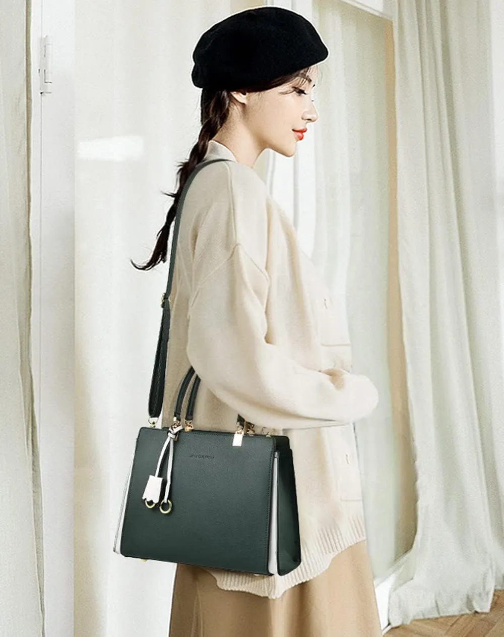 Women Elegant Handbag Classic Top-handle Purses Leather Tote Shoulder Satchels