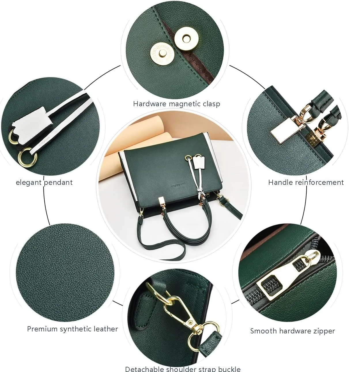 Women Elegant Handbag Classic Top-handle Purses Leather Tote Shoulder Satchels