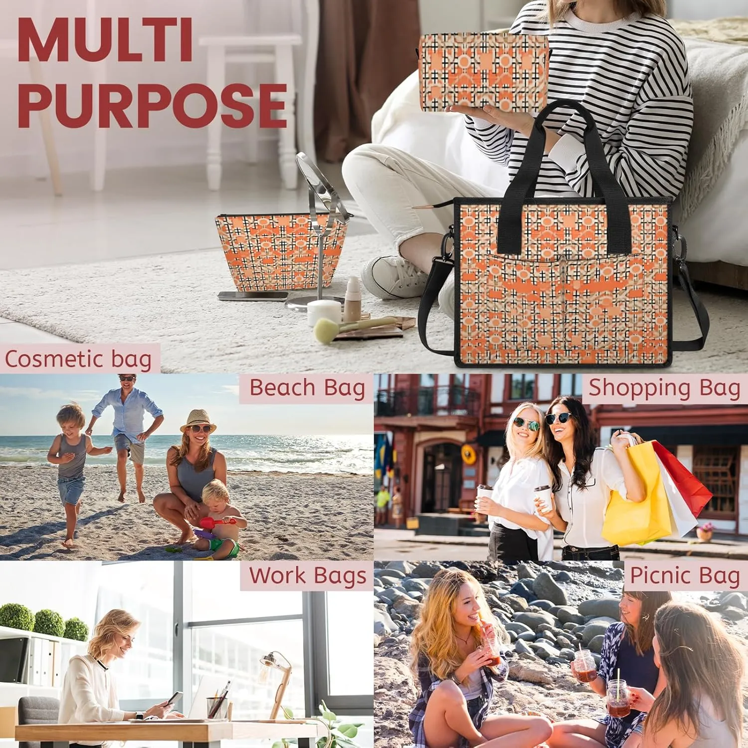 Women Fashion Tote Bag Wallet Shoulder Bags Set 3PCS Top Handle Satchel Purse Large Zippered Handbag Daily Use