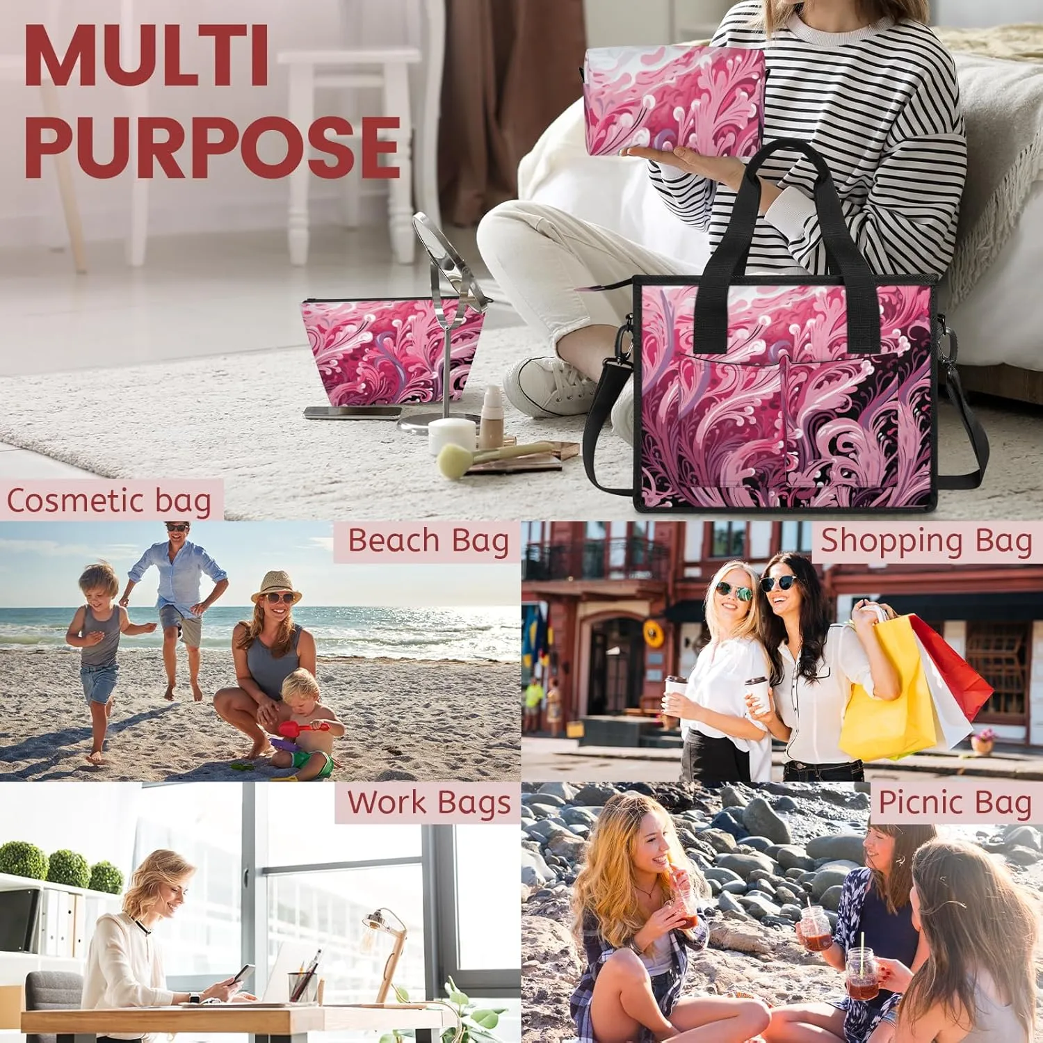 Women Fashion Tote Bag Wallet Shoulder Bags Set 3PCS Top Handle Satchel Purse Large Zippered Handbag Daily Use