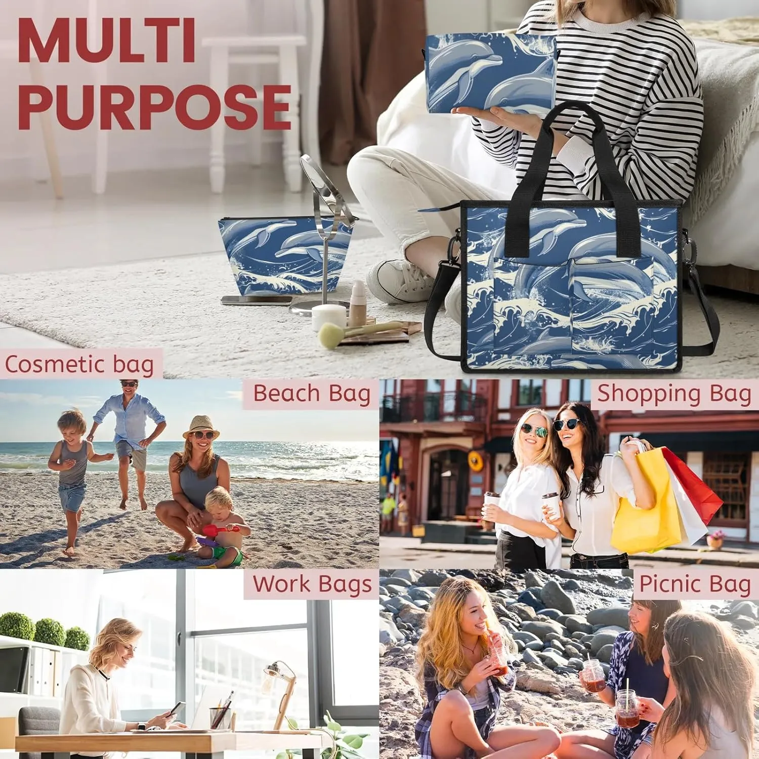 Women Fashion Tote Bag Wallet Shoulder Bags Set 3PCS Top Handle Satchel Purse Large Zippered Handbag Daily Use