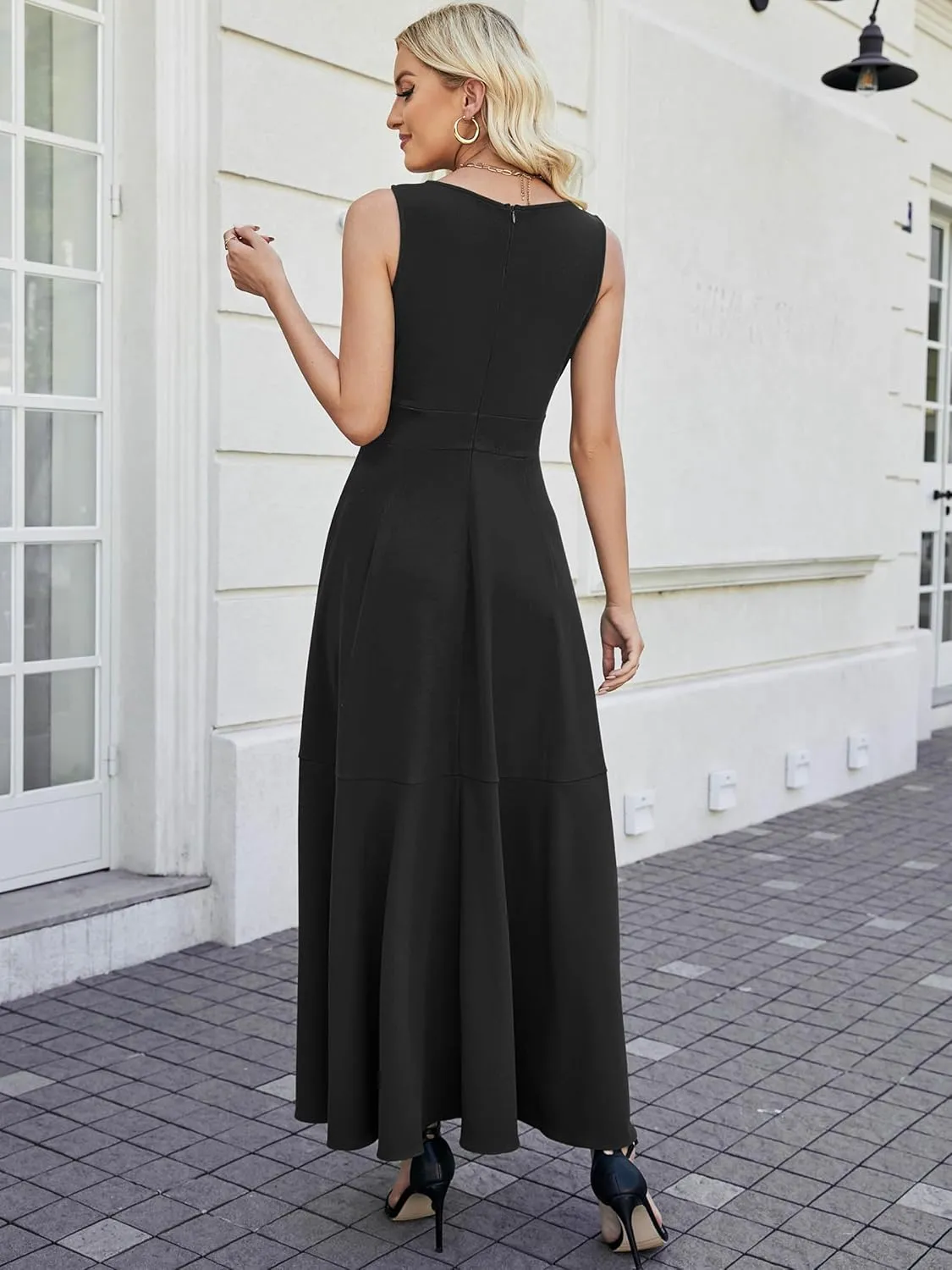 Women Formal Dresses,V Neck Evening Gowns for Women 2024 Long Wedding Guest Party Sleeveless Prom Pockets Dress