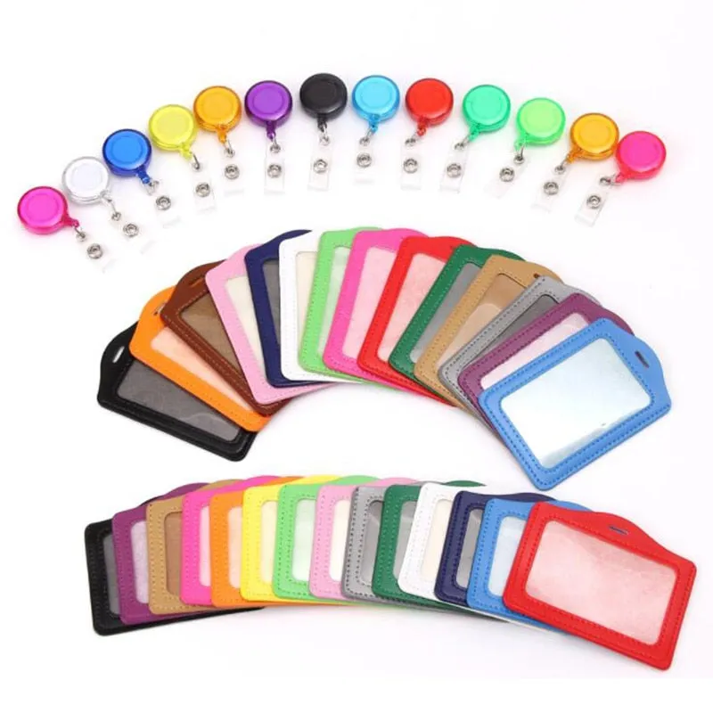 Women Men Cruise Retractable Badge Reel ID Card Holder Cover Case Nurse Badge Lanyards Fashion PU Leather Card Holders Set