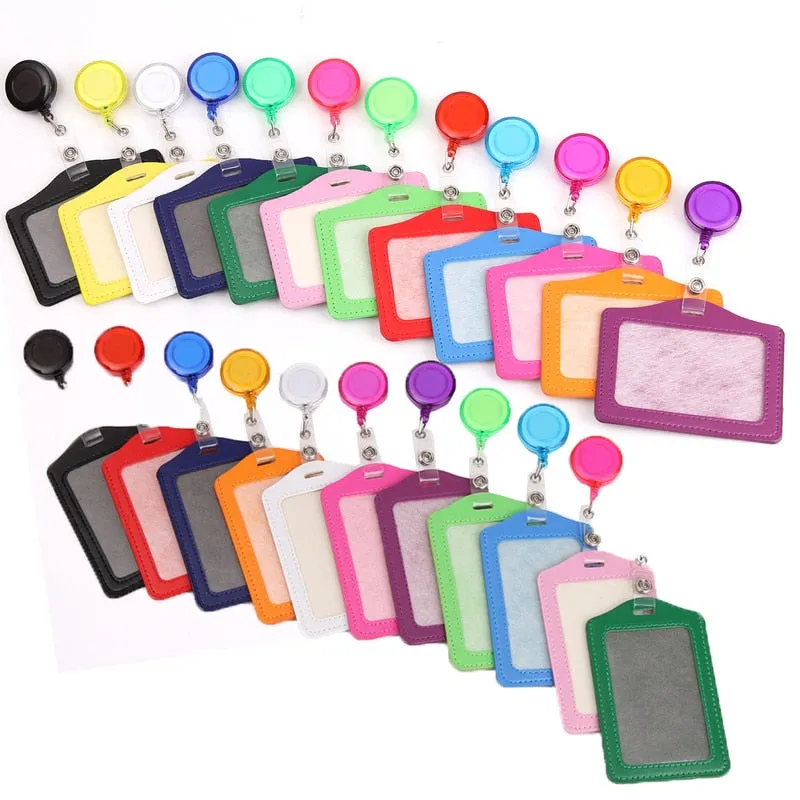 Women Men Cruise Retractable Badge Reel ID Card Holder Cover Case Nurse Badge Lanyards Fashion PU Leather Card Holders Set